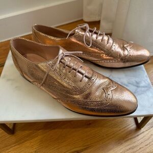 J.Crew Leather Rose Gold Metallic Oxford Loafers 9.5
